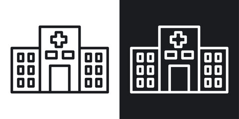 Obraz premium Hospital building icon set in black and white stroke lines