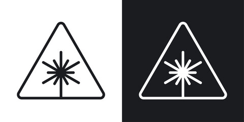 Laser warning icon set in black and white stroke lines