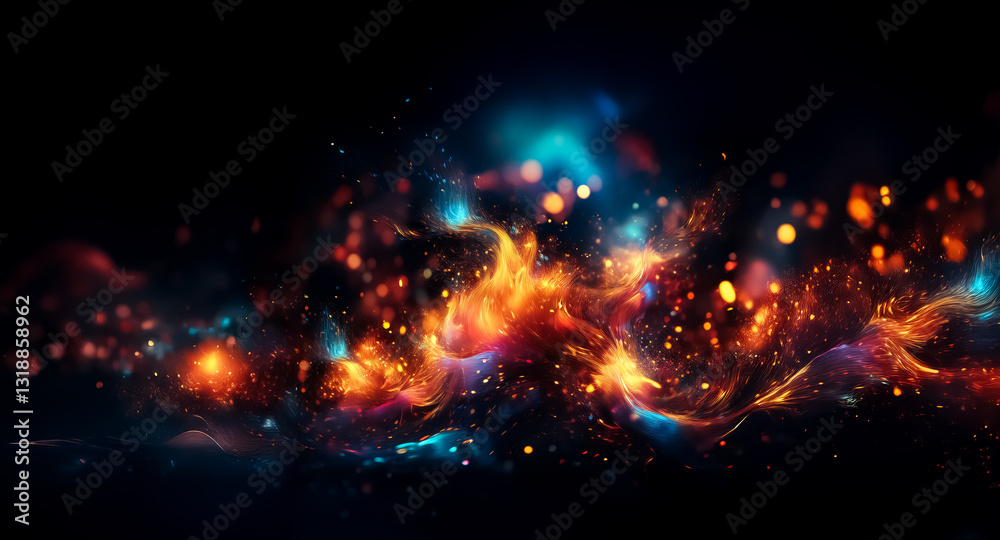 Aufkleber abstract image of vibrant lights on a dark backdrop. orange, blue, and yellow hues create a cosmic n