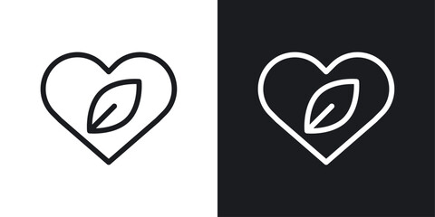 Natural love icon set in black and white stroke lines