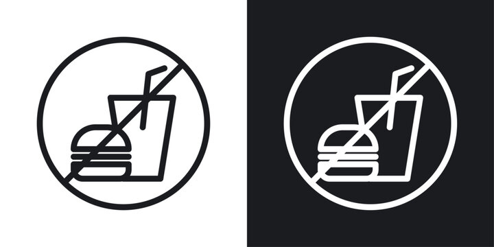 No food allowed sign set in black and white stroke lines