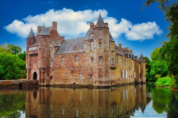 Obraz premium Château de Trécesson, Bretagne, Wasserschloss, Frankreich, Mittelalter 