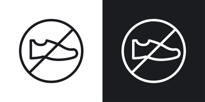 No shoes sign set in black and white stroke lines