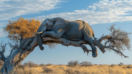 Fototapeta premium Elephant resting on a tree branch