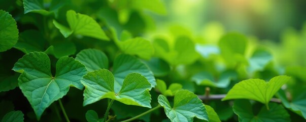 Green leaves and stems of plants intertwined with vines in a garden, vines, garden