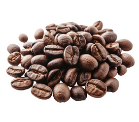 Naklejka premium Roasted coffee beans pile, close up, studio shot, transparent background
