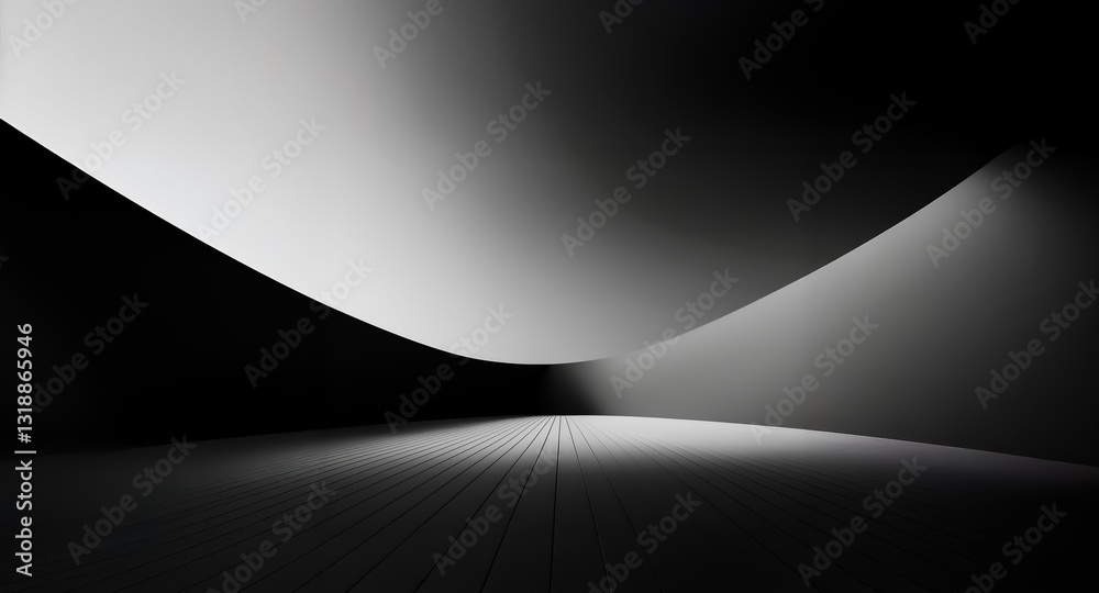Fototapete abstract monochrome space with curved walls and floor. light and shadow interplay creates depth and 