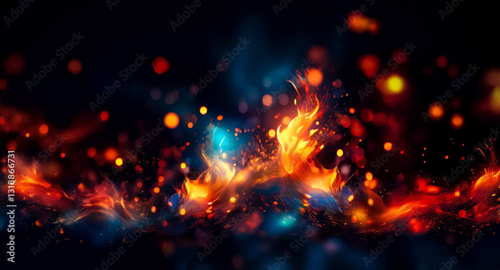Aufkleber vibrant fiery sparks and bright flames erupt against a dark backdrop, generating a dynamic, energeti