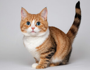 Generative AI Adorable Orange Munchkin Cat with Blue Eyes munchkin cat cat orange cat short legs blue eyes pet animal white fur striped tail domestic cat cuteness charm innocence playfulness