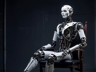 Naklejka premium Humanoid Robot Sitting in a Chair