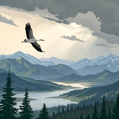 mountain landscape with lake and mountains