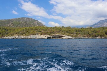 Obraz premium Aegean Sea and costal view near the Dead Sea (Olu Deniz) in Fethiye, Mugla, Turkey.
