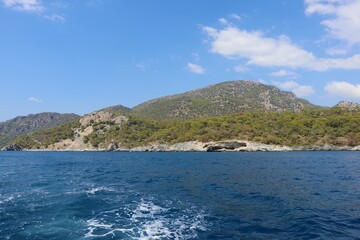 Aegean Sea and costal view near the Dead Sea (Olu Deniz) in Fethiye, Mugla, Turkey.