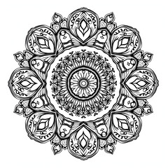 A line art mandala design illustration of a coloring page 