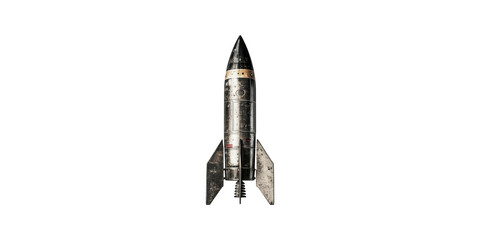 Vintage rocket ship model with metallic details isolated on transparent background