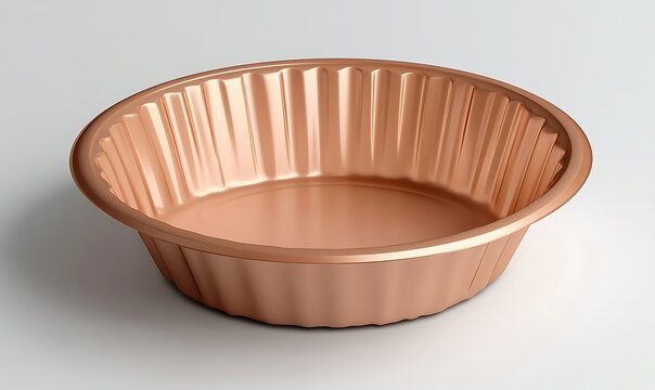 Empty Copper Pie Tin Ready for Baking on Clean White Surface