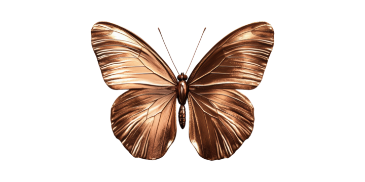 Metallic bronze butterfly with detailed wing patterns isolated on transparent background