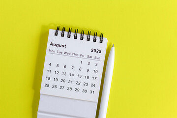 Hello August, August 2025 desk calendar for planning.