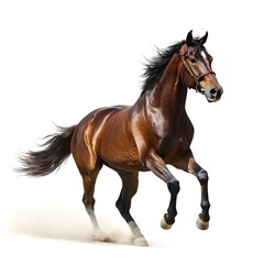 Obraz premium Noble Horse in Motion: A majestic brown horse, exhibiting powerful stride, and muscular physique galloping freely, capturing the essence of equine beauty and freedom.