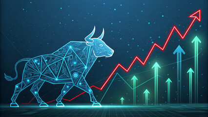 Abstract Bull Art with Red-to-Green Floating Graphs
