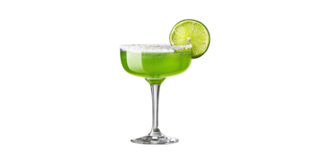 Green margarita cocktail with lime wedge in glass isolated on transparent background