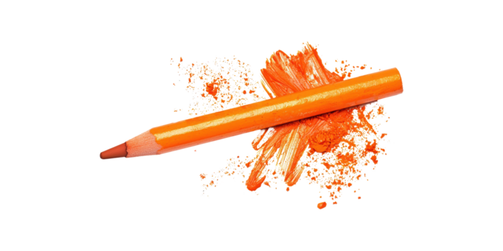 Orange crayon with brushstroke and splashes isolated on transparent background - Powered by Adobe