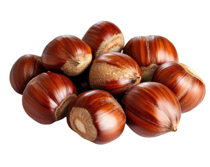 Pile of whole chestnuts on a transparent background