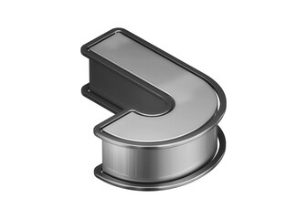 Silver font 3D letter J from top. Isometric 3D rendering font suitable for poster, web, advertising and contemporary design projects.