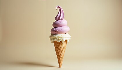 Double Scoop Ice Cream Melting Sweetness Beige Background