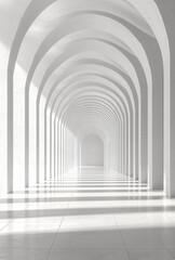 Obraz premium abstract 3d tunnel White Arched Hallway With Tiled Floor and Soft Lighting