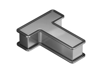 Elegant aluminium lettering letter T. Top view 3D rendering display font suitable for poster, web, advertising and modern design projects.