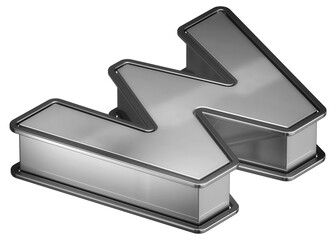 Isometric stainless steel letter W. 3D rendering display font suitable for poster, web, advertising and modern design projects.