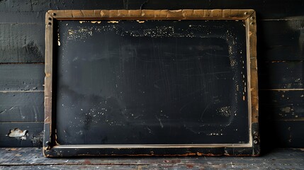 A weathered chalkboard with a wooden frame.