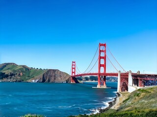 Fototapeta premium Golden Gate Bridge Against a Blue Sky
