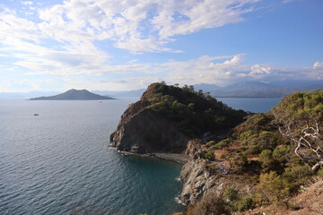 Fototapeta premium Aegean Sea and costal view near the Dead Sea (Olu Deniz) in Fethiye, Mugla, Turkey.