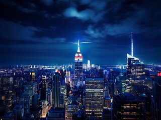 Naklejka premium Nighttime Skyline of New York City