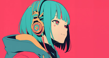 ヘッドホンで音楽を聴く女の子