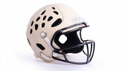 Naklejka premium Beige Football Helmet with Black Facemask on White Background