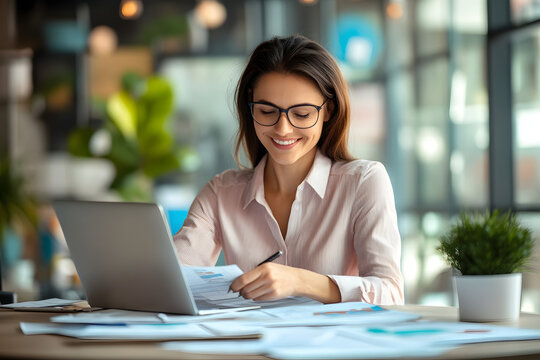 Businesswoman working on laptop in office