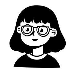 Vector illustration of a cheerful girl with round glasses and short black hair expressing curiosity and joy in a playful style