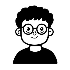 Obraz premium Cheerful boy with glasses and curly hair expressing joy in a fun and vibrant vector art style
