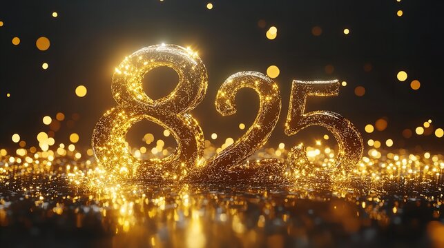 Sparkling Golden 825 Anniversary Celebration Amidst A Shower Of Glittering Lights And A Dark Background