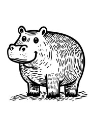 Obraz premium Creative vector illustration of a cheerful hippopotamus in a whimsical landscape setting