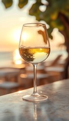 Obraz premium white wine in a chilled wine glass at the bar on the beach