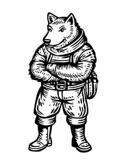 Fierce bear character dressed for adventure in cozy attire with an explorer's spirit