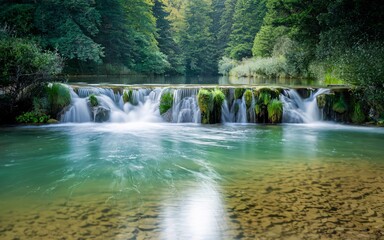 Fototapeta premium Tranquil waterfall in lush forest