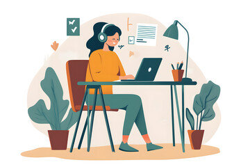 Fototapeta premium Woman working from home on laptop
