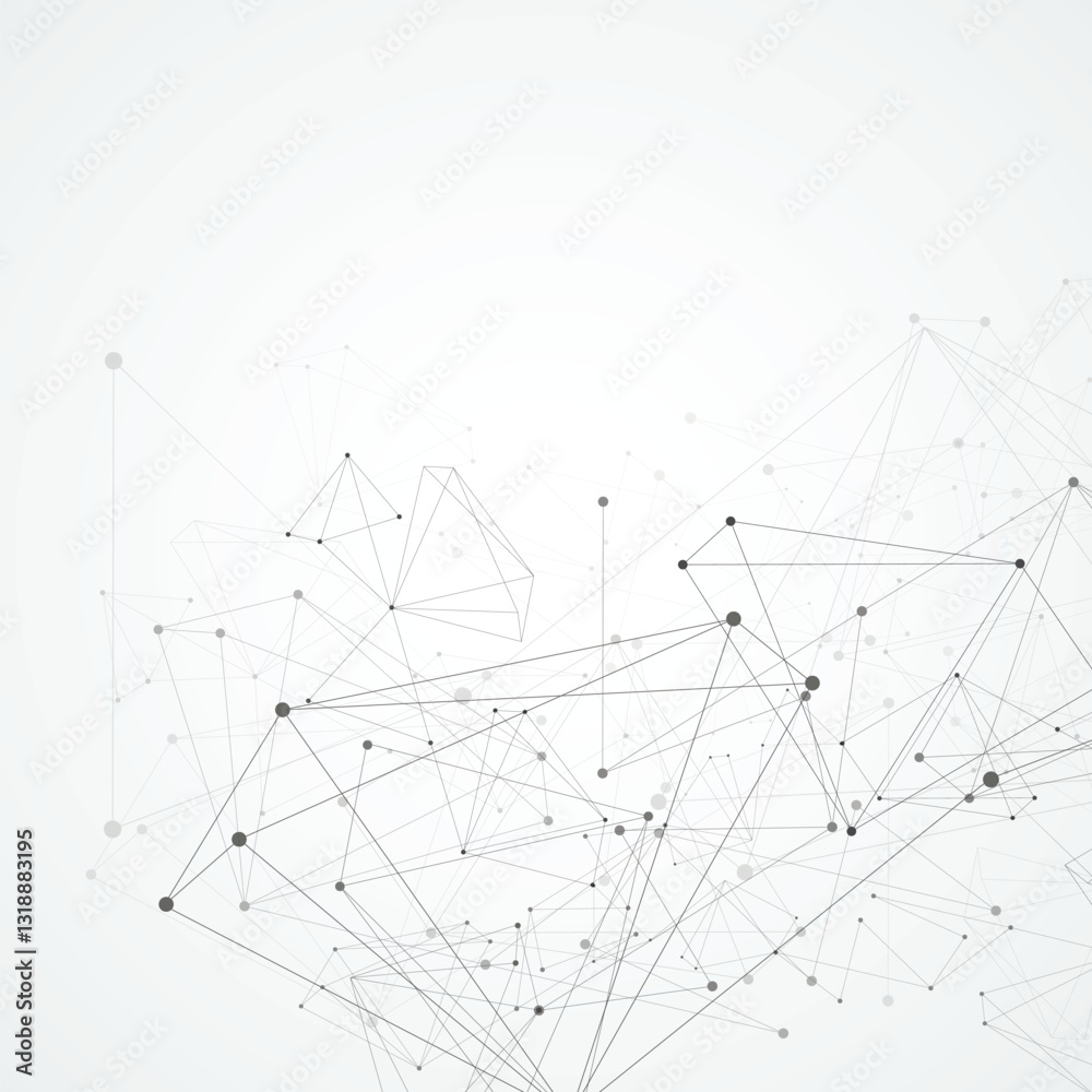 Poster Geometric concept structure network. Abstract polygonal with connecting dots and lines. Connection science vector