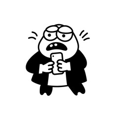 Naklejka premium Frog in a suit shocked by news on smartphone during a busy day