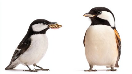 Fototapeta premium Two Birds Interaction Close Up Studio Shot on White Background